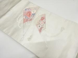 桧扇に花模様　刺繍　名古屋帯